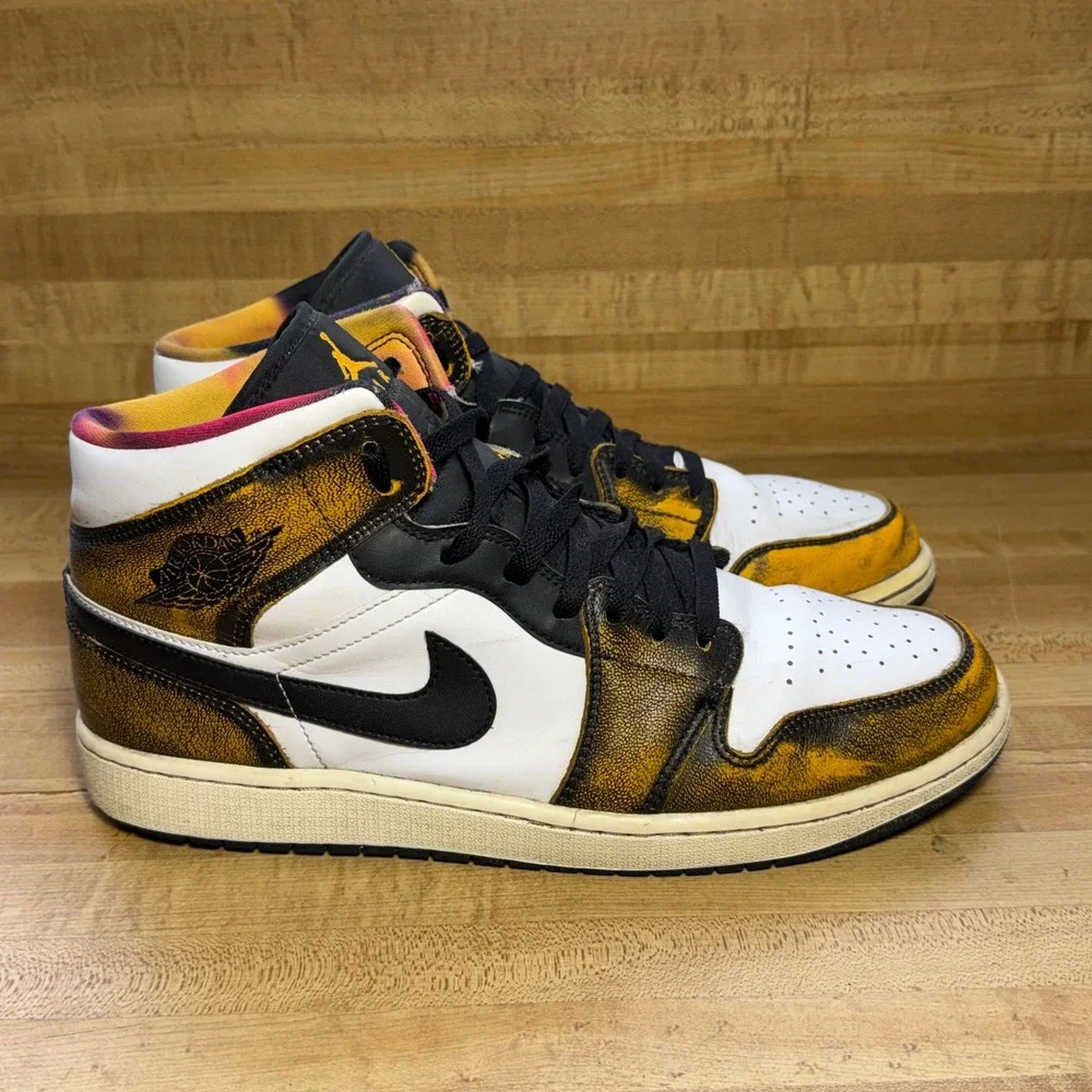 Nike Air Jordan 1 Mid SE Wear-Away Taxi Black Yellow DQ8417-071 Mens 12